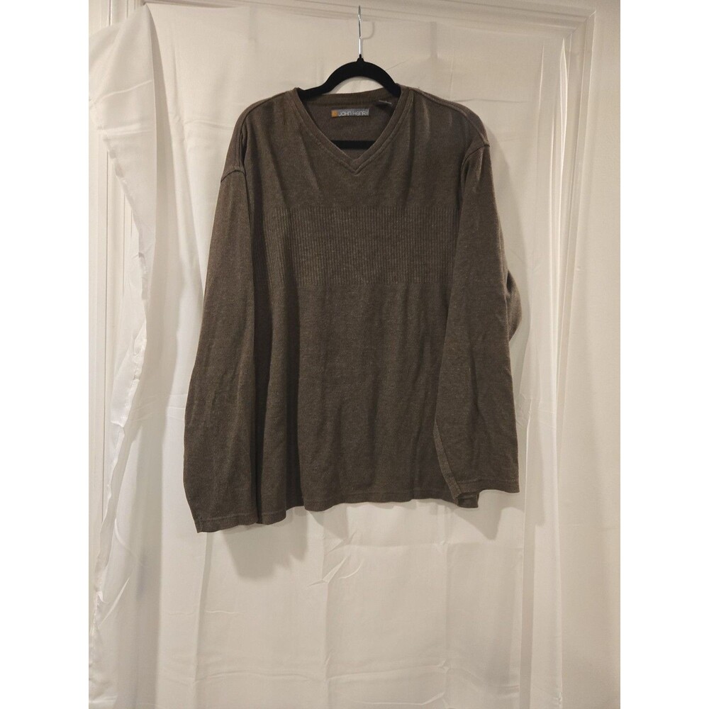 John Henry Men's Brown V-Neck Lightweight Ribbed Sweater XL